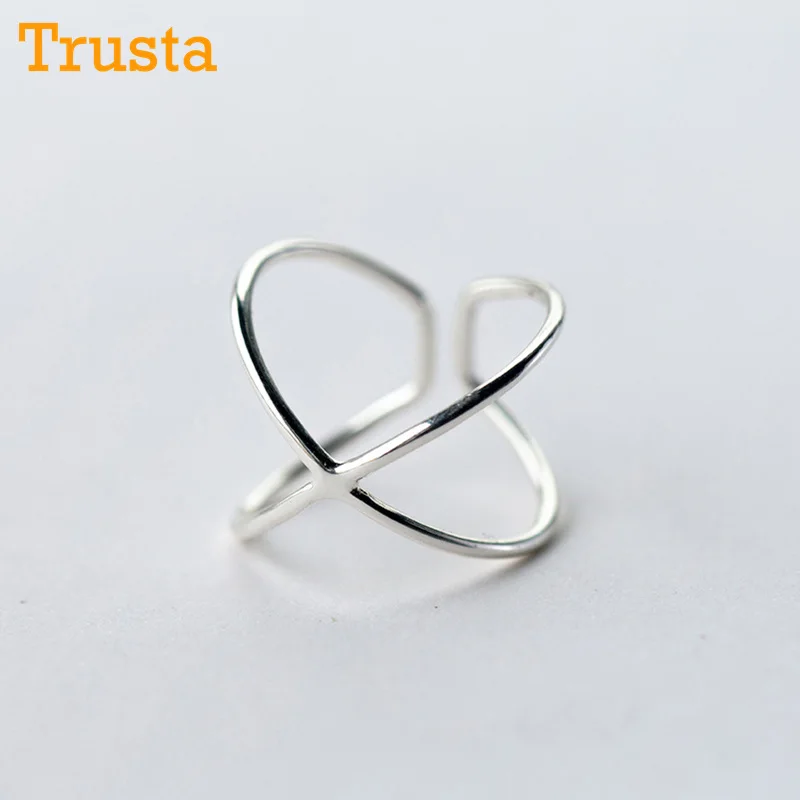 Trusta 925 пробы серебро Для женщин двойная линия Открытие Кольца элегантный крест ювелирных изделий кольца для Юбилей Регулируемый DS296