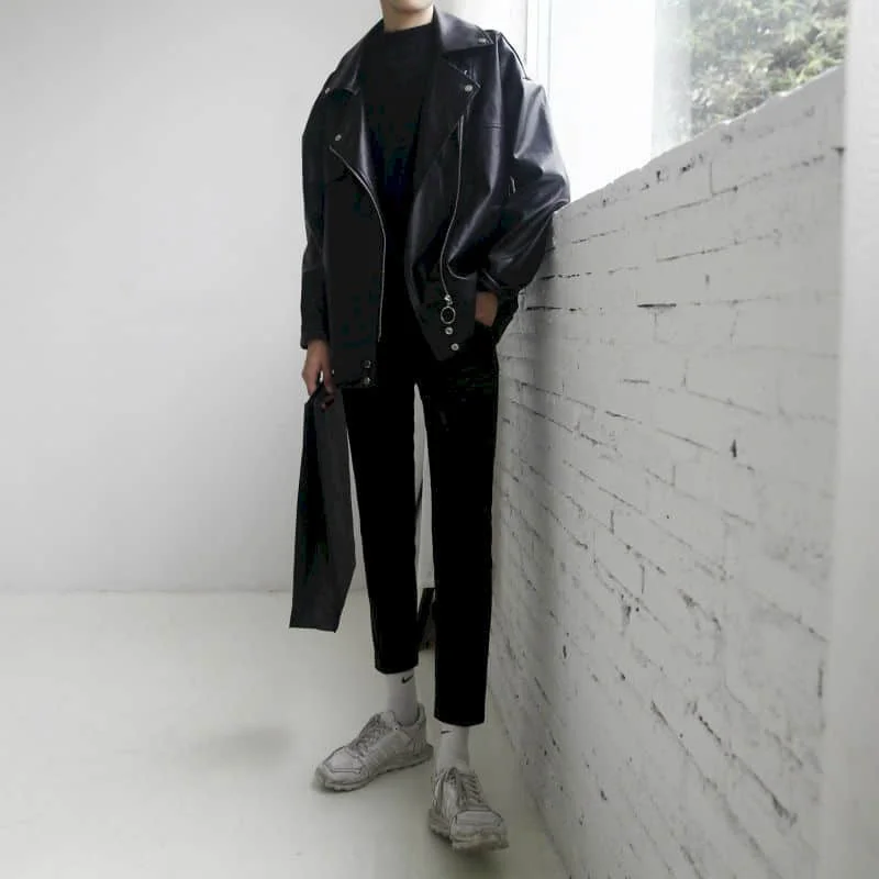 

Leather Coat Men 's and Women 's Coats 2021 Spring and Autumn Korean Style Loose Large Size Young Couple Handsome Hip Hop Jacket