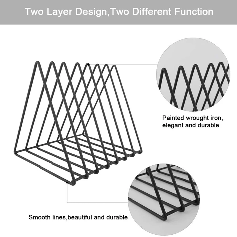 

2Pcs Office Book Ends Metal Book Record Holder Iron Storage Rack Bookshelf Multifunction Triple-cornered File Organizer