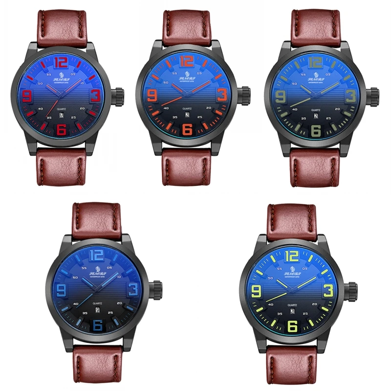 Мужские водонепроницаемые кварцевые часы с календарем и хронографом 5