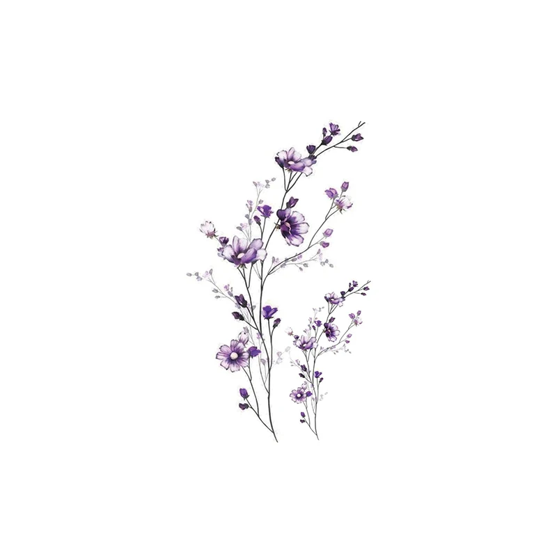 

Водостойкая временная татуировка-наклейка, фиолетовые растения, цветочный узор, поддельные татуировки, флэш-тату, рука, нога, боди-арт, для ж...