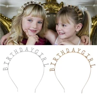 women metal alloy thin headband hollow out birthday girl letters hair hoop polished metallic party festivals crown photo props