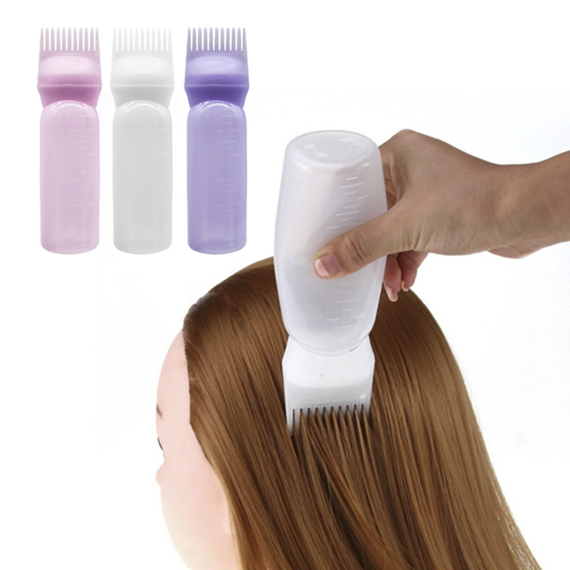 

6oz Multicolor Plastic Hair Dye Refillable Bottle Applicator Comb Salon Hair Coloring Applicator Comb Professible Hairdressing