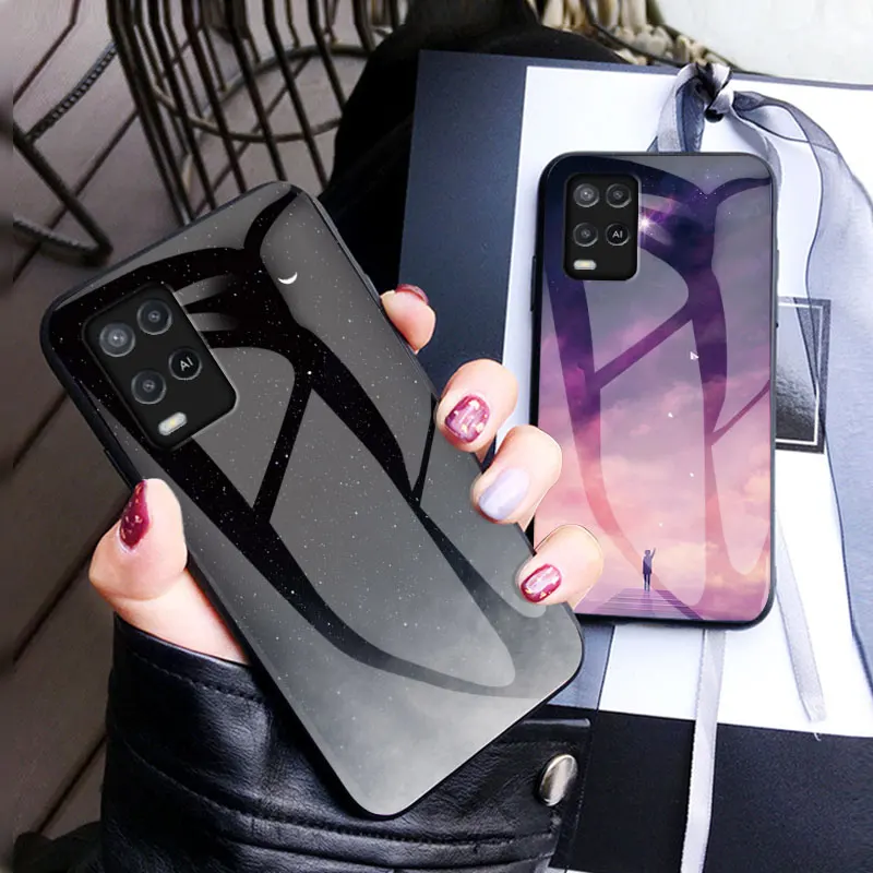 

Luxury Starry Sky Case For Realme C21 Tempered Glass Back Cover For OPPO Realme C21 C15 7i A54 4G A74 5G Shockproof Soft Bumper