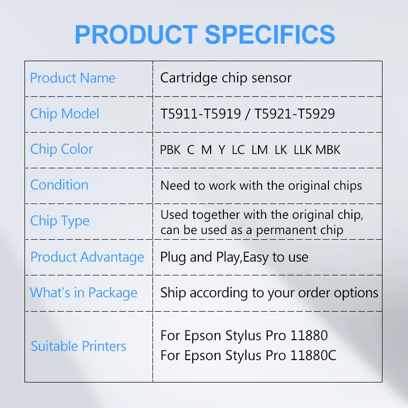t5911 t5919 t5921 t5929 t5911 t5921 ink cartridge chip sensor for epson stylus pro 11880 11880c printer chips 9colorsset free global shipping
