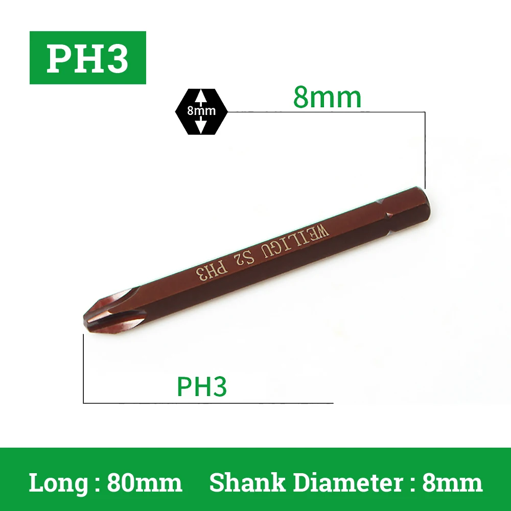 

Стальные биты для шуруповерта S2 80 мм набор Phillips Ph1 Ph2 Ph3 Ph4 3шт
