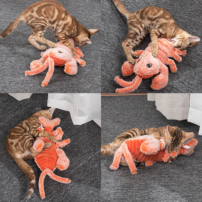 

2020 USB Charging Electric Cute Plush Pet Toy Dancing Moving Floppy Lobster Cats Toy Tooth Cleaner Plush Cat Toy