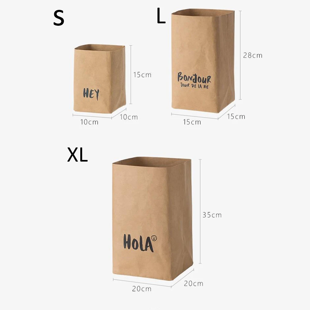 

Kitchen Organizer Kraft Paper Bag Washable Zero Waste Sundries Kids Toy Storage Box Food Container Flower Pot Laundry Basket