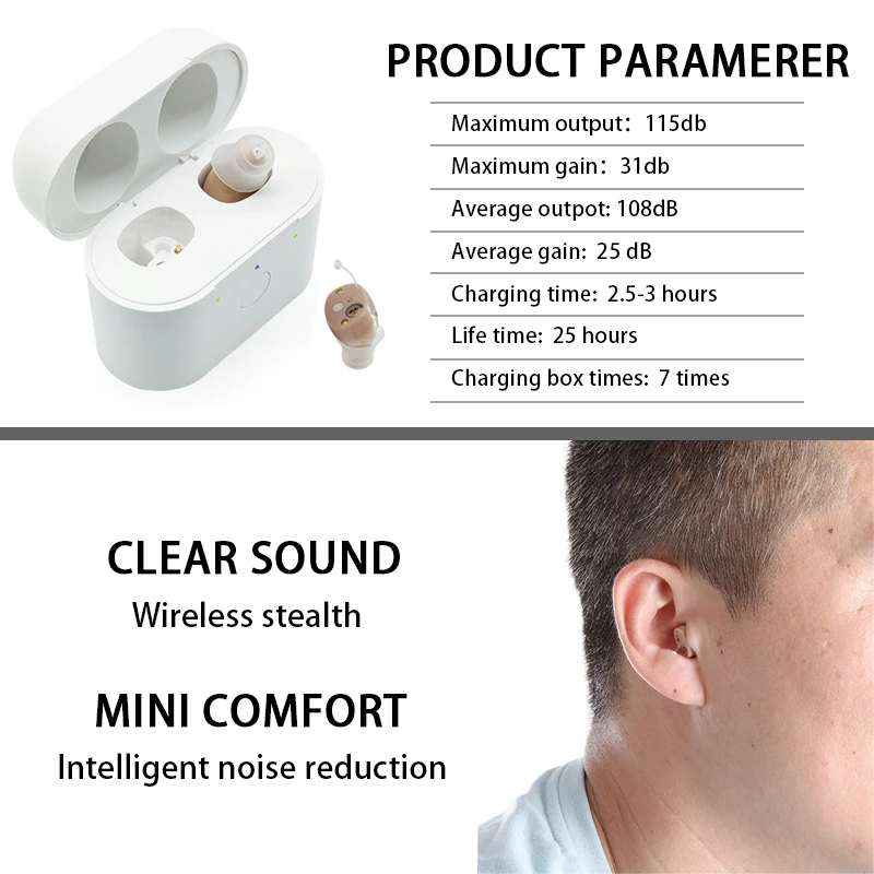 Слуховой аппарат невидимый перезаряжаемый слуховой для пожилых людей с