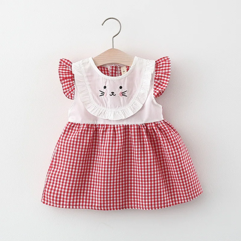 

Newborn baby Girls summer clothes plaid cartoon cute dress for toddler baby girls clothing 1st birthday thin cool dresses dress