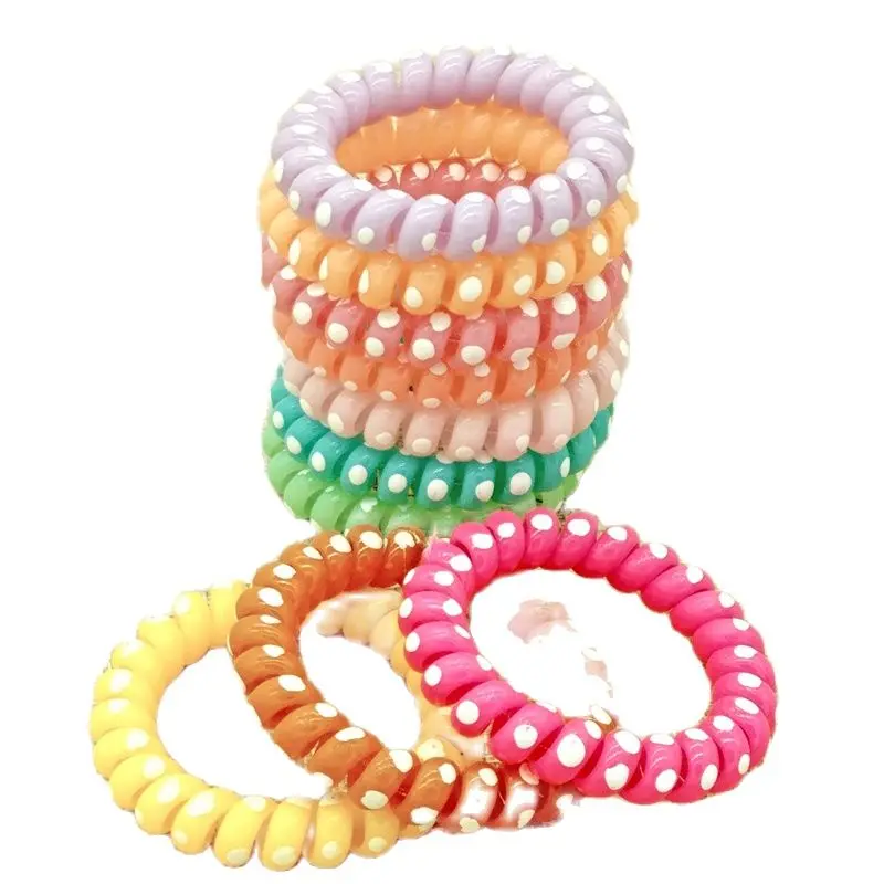 

5Pcs/Lot Size 5.5CM Dot Plastic Telephone Wire Hair Bands Line Elastic Gum Spring Scrunchy Rope