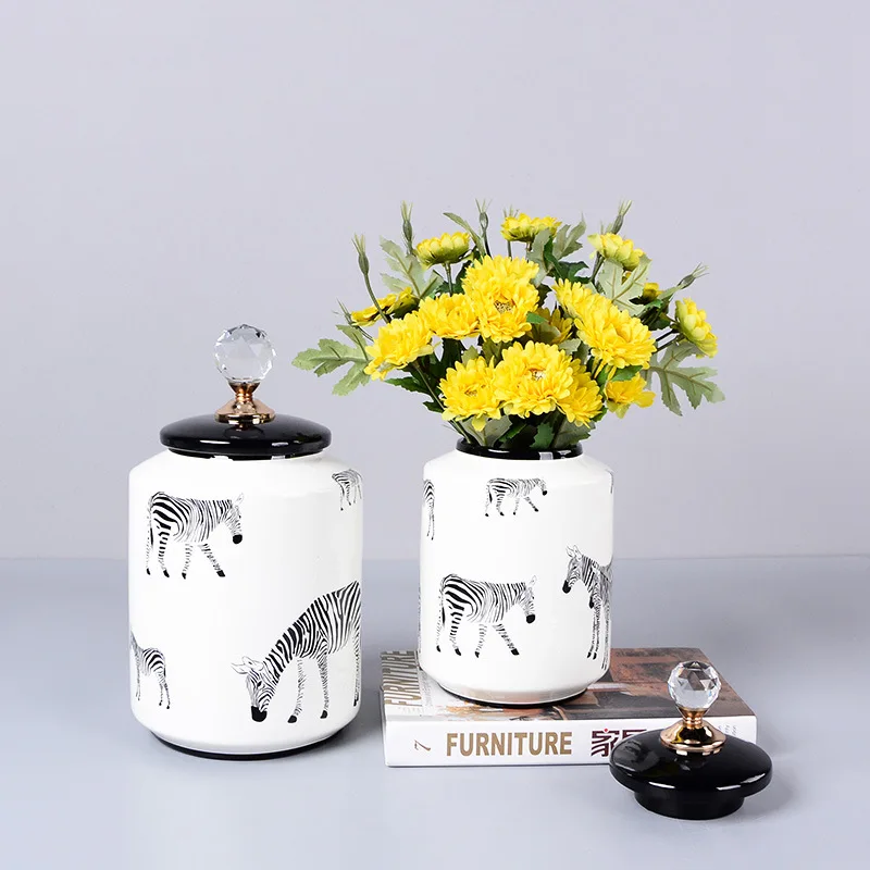 Nordic Стиль дома Гостиная зебры украшения Керамика кувшин ваза флористики цветок