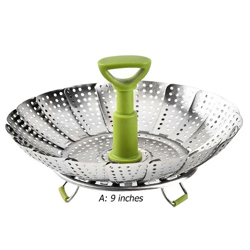 9inch Из нержавеющей стали, паровой Еда Пароварка складная овощная корзина Кухня инструменты 9-дюймовым B 11-Inchtwo стилей на выбор - Цвет: 9inch