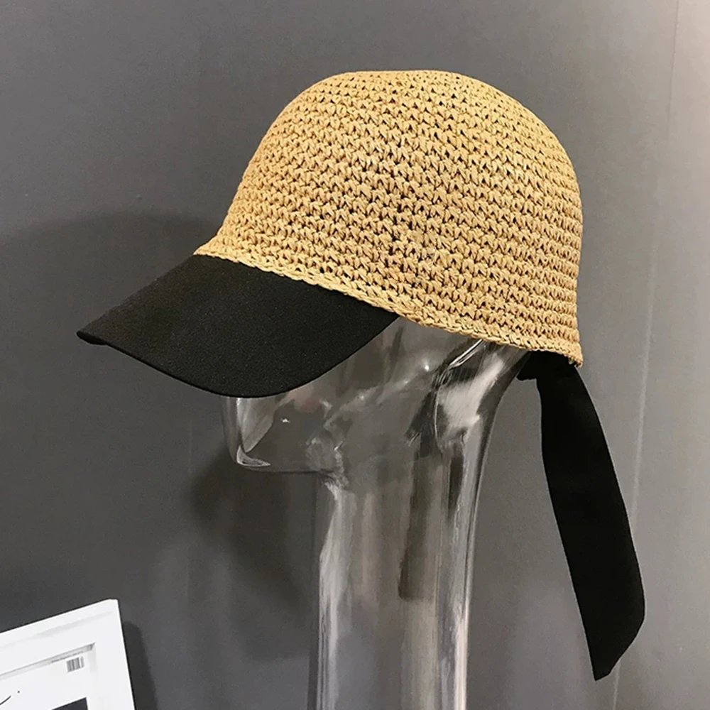 Женская Соломенная Кепка с бантом Повседневная Регулируемая козырьком дышащая