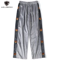 aolamegs sweatpants men bear embroidery patchwork trousers couple casual baggy harajuku fashion college style track pants autumn
