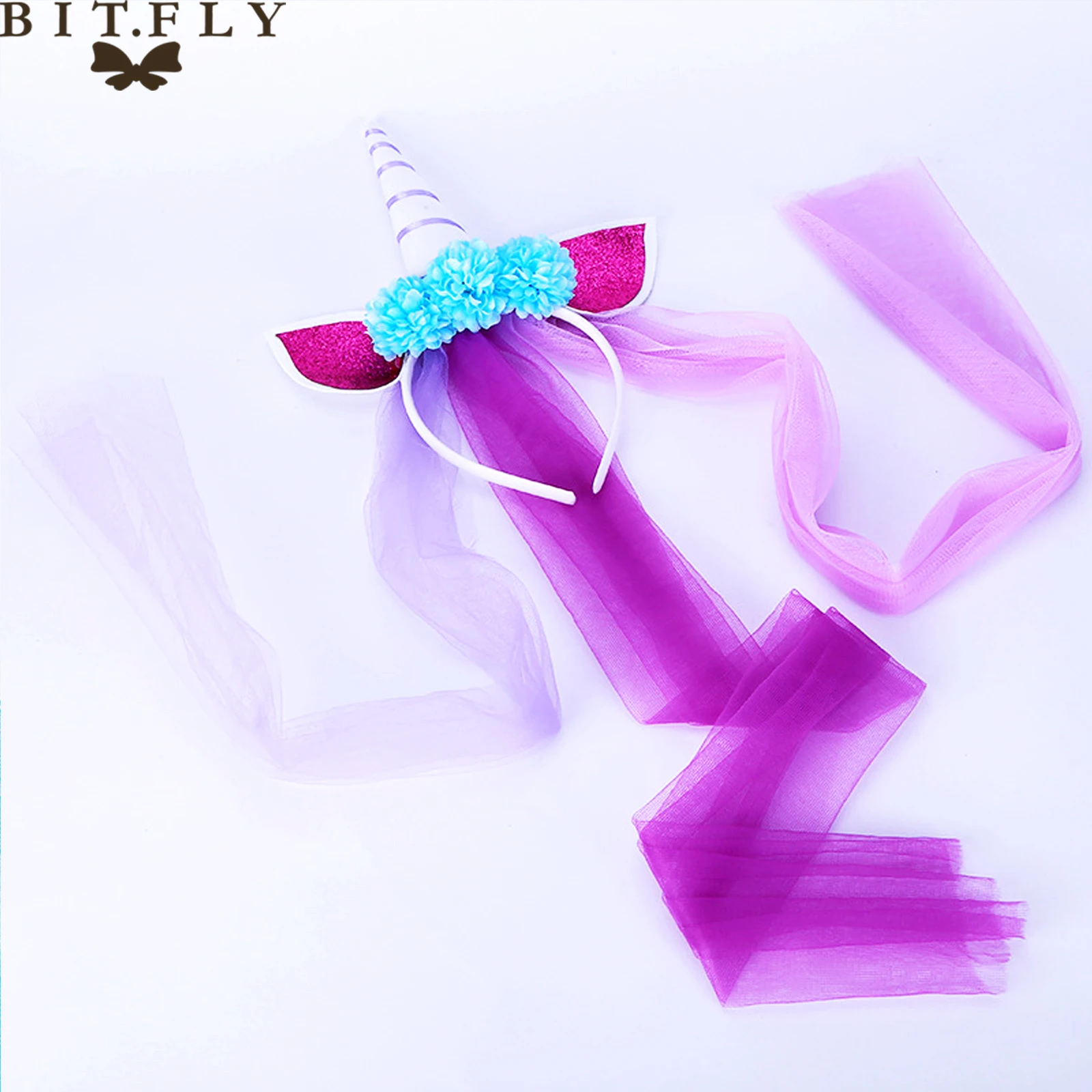 BIT.FLY Новый розовый/синий единорог повязка на голову для девочек кружевные