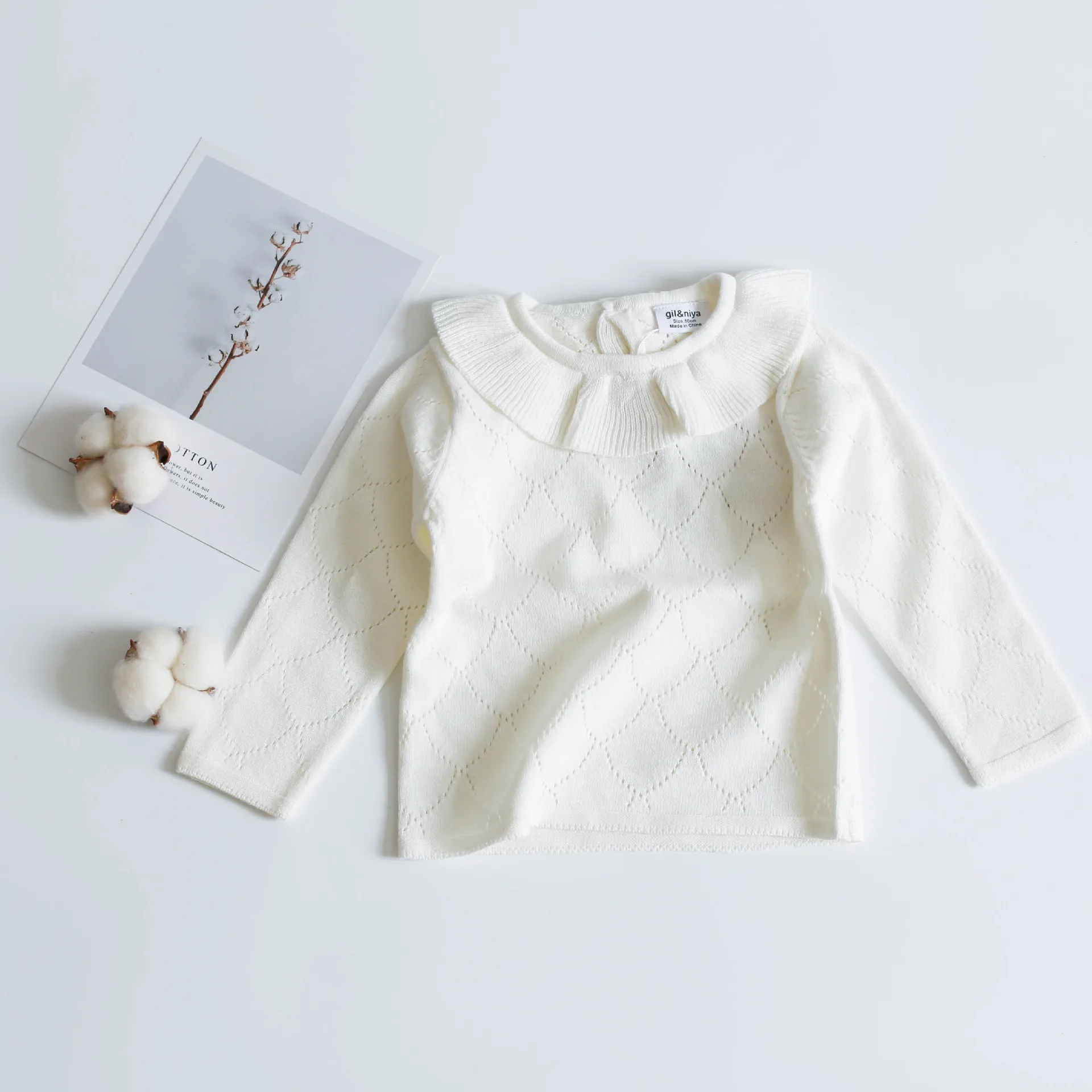 Свитера для маленьких девочек пуловер с оборками на воротнике малышей зимние