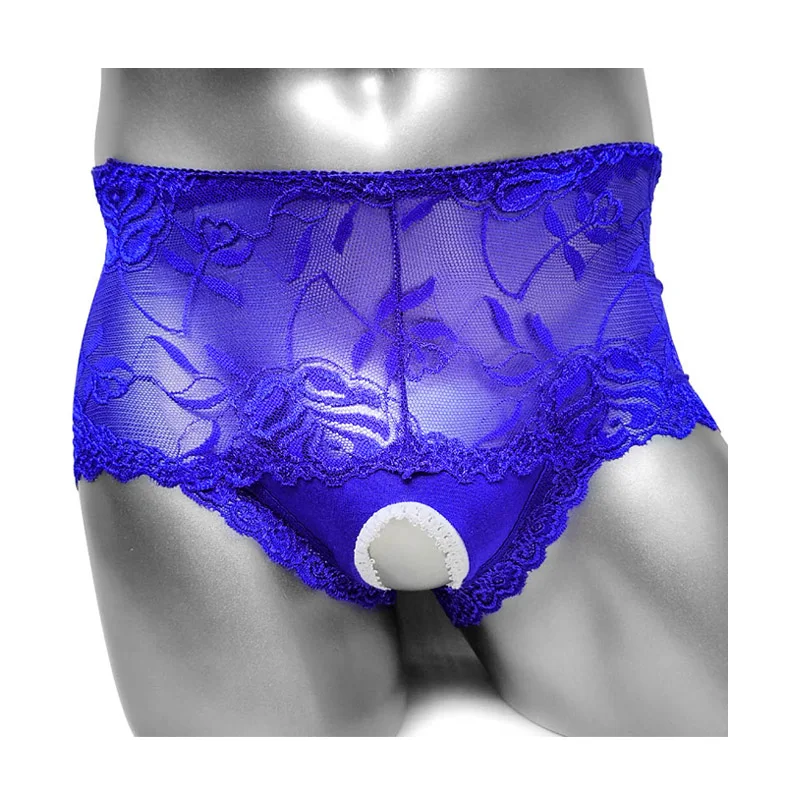 Crotchless Sissy Boxer Panties Lace Transparent Exotic Lingerie Boxer Shorts Adult See-through Sheer Open Butt Men Panties alluring openwork see through lace panties