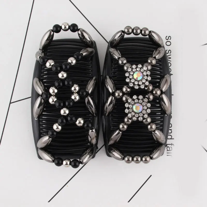 Женская двухрядная расческа ручной работы для волос с бисером эластичная