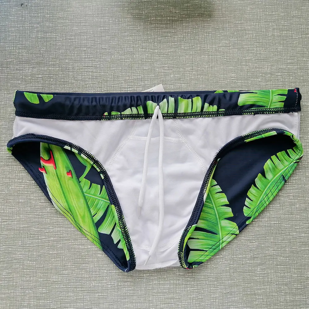 Купальник мужской с чашками пуш ап и принтом листьев|Мужские трусы| |