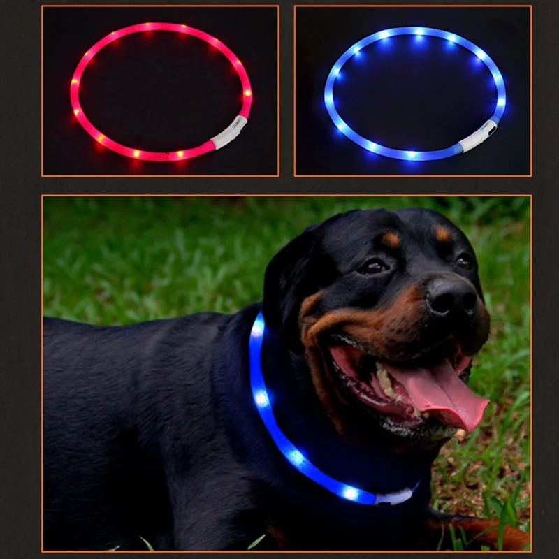 

USB Rechargeable Pet Collar Safe Warn LED Dog Collar Adjustable Silicone Collar Pets Supplies
