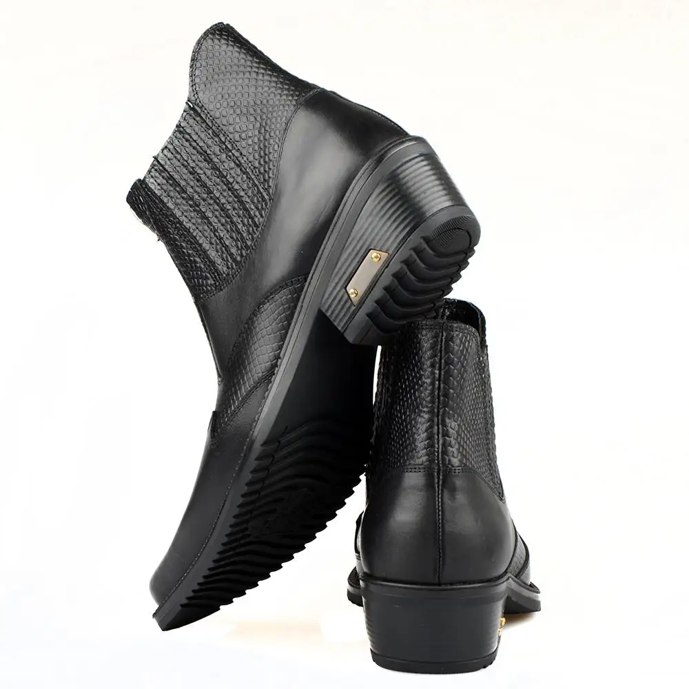 Kopen Footcourt-Zwart Cowboy Enkellaarsjes Voor Mannen Vintage Snip Teen Texas Rijlaarzen Stretch Mannen Retro Westerse Laarzen Echt Lederen