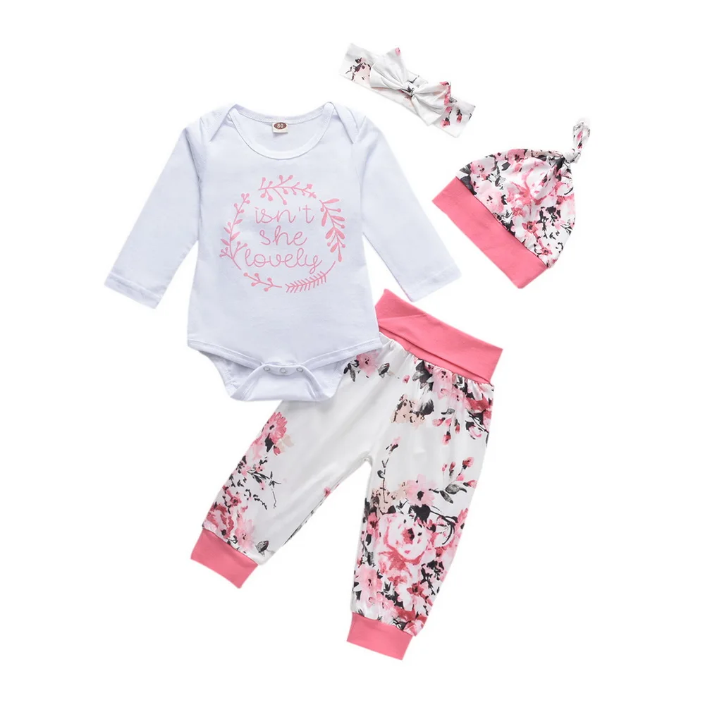 Комплект из 4 предметов розовый комбинезон для девочек с длинными рукавами