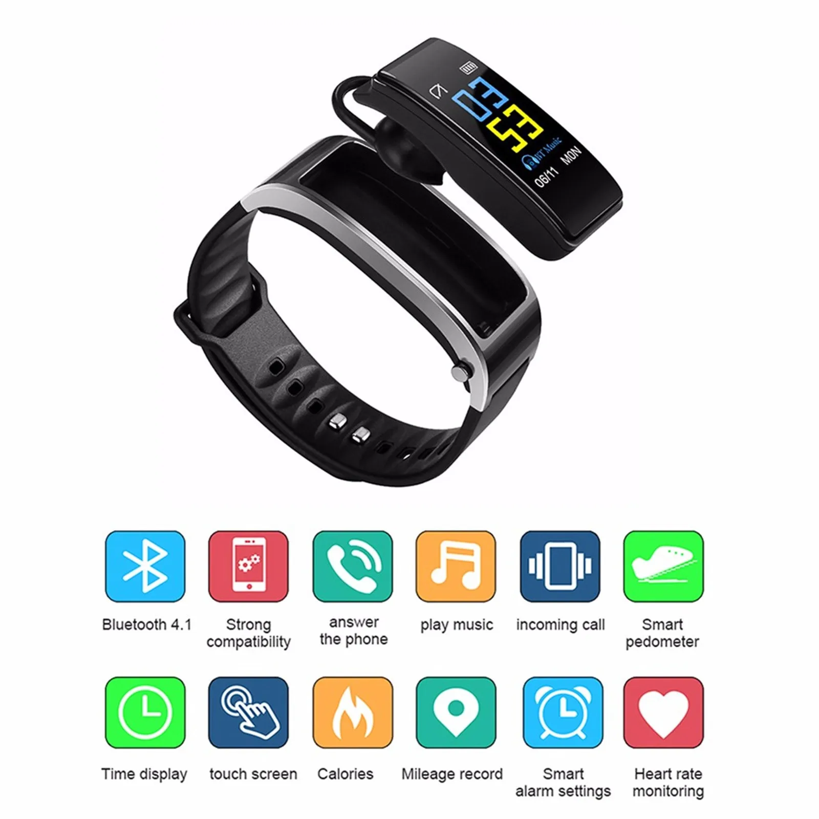 

Y3Plus 2-in-1 Color Screen Plating Wireless Bluetooth Headset Heart Rate Sleep Monitoring Sports Smart Watch 0.96 In Wristband