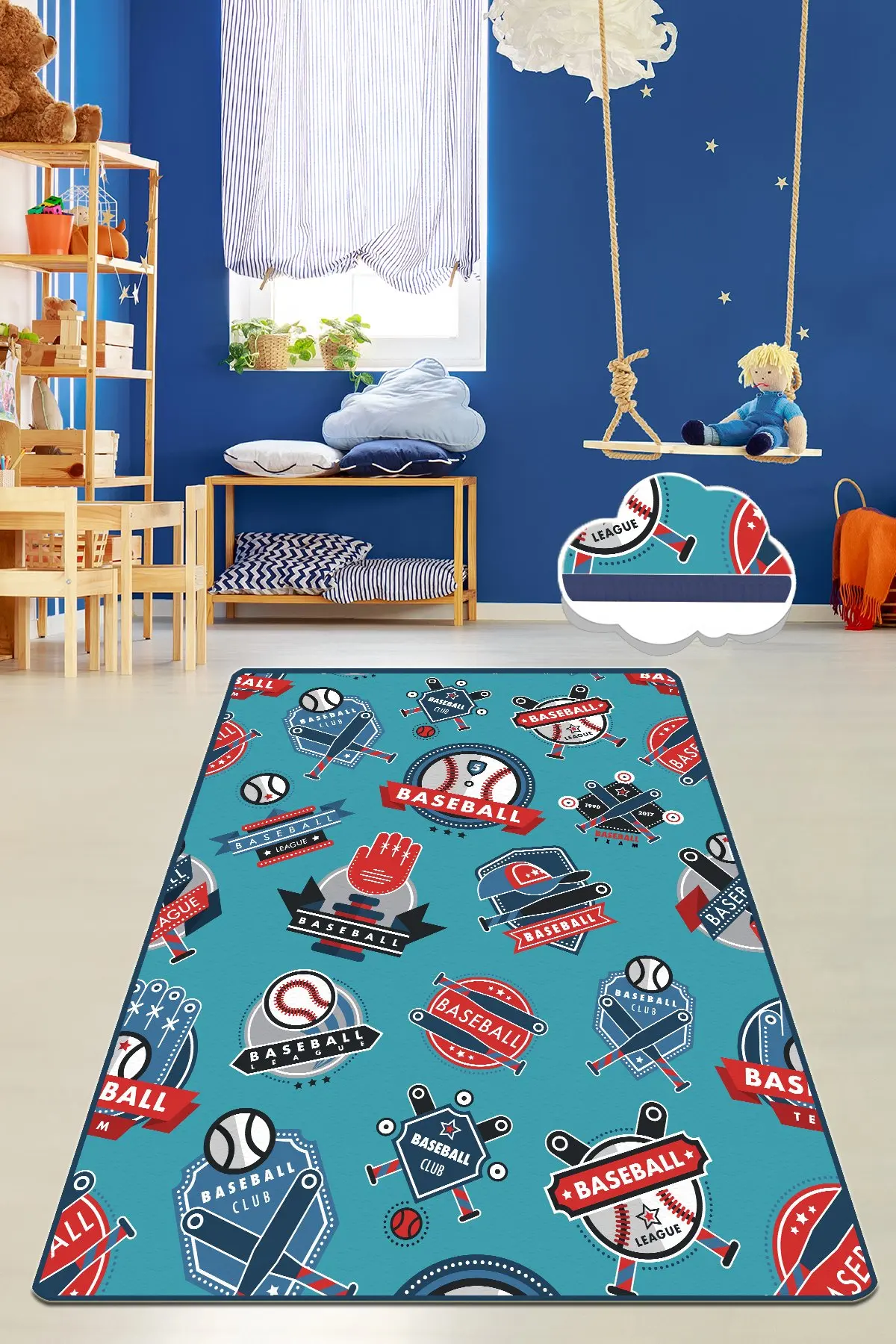 

Etgdecor Club Baseball 80x140 cm 32 ''x 55'' inch Kids Non-Slip Area Rug