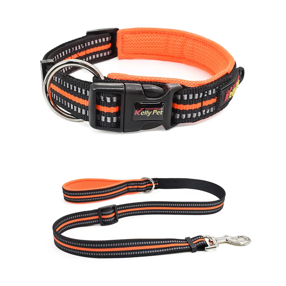 Dog Collar Leash Set Nylon Reflective Pet Collar Dog Rope Walking Training Puppy Collar Pet Dog Lead Leash For Medium Small Dogs - Цвет: Orange set
