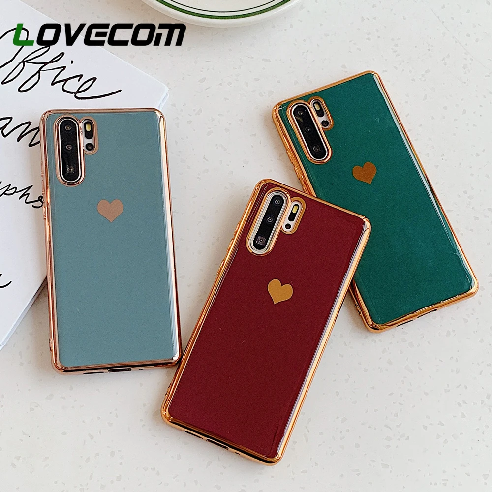Однотонный чехол для телефона в стиле ретро с сердечком Huawei P20 P30 Pro Mate 20 30 Nova 4 5