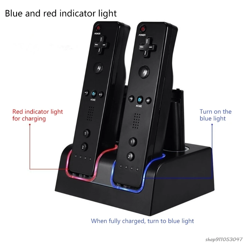 

Free Shipping 4 in 1 LED Remote Control Charging Dock Station + 4 x 2800mAh Battery USB Cable for WII /WII u ma31 21 Wholesales