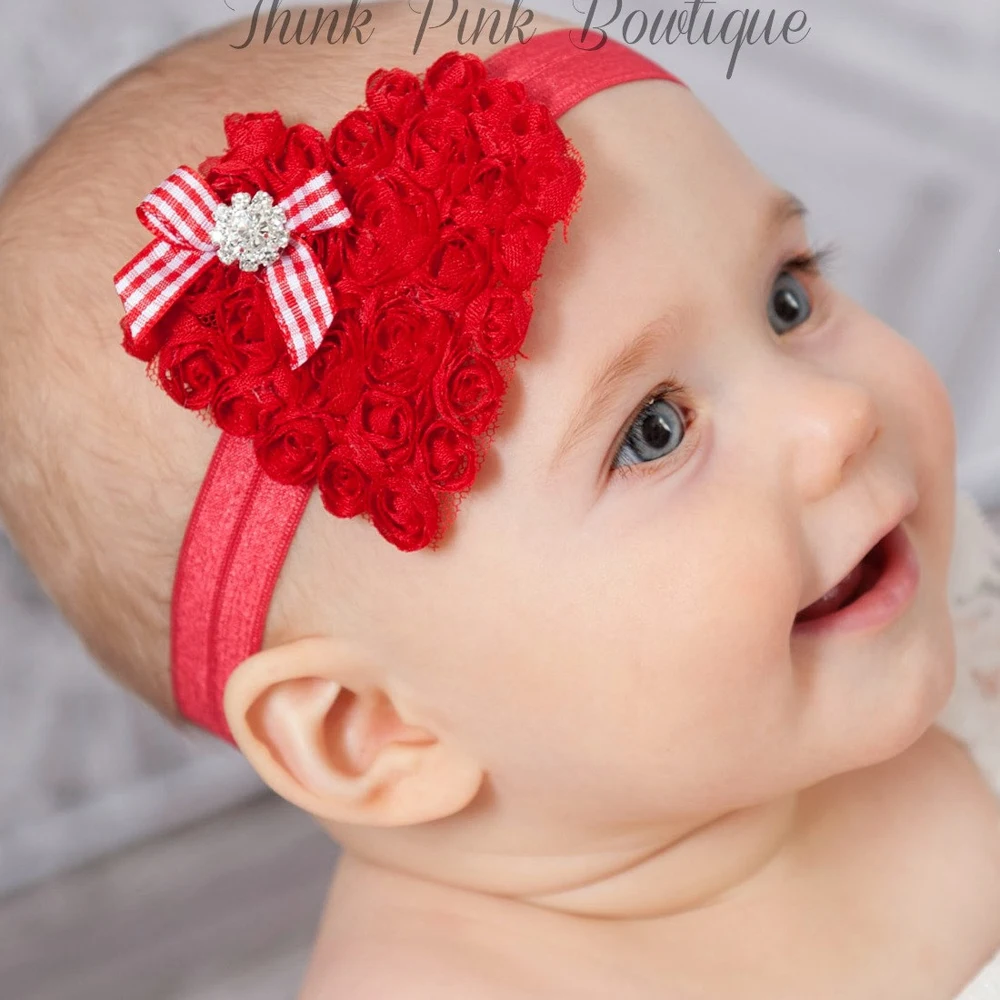 Mini Lattice Bow Chiffon Love Rose Valentine's Day Christmas Hair Elastic Headbands Girls Hairband For Baby Accessories | Аксессуары