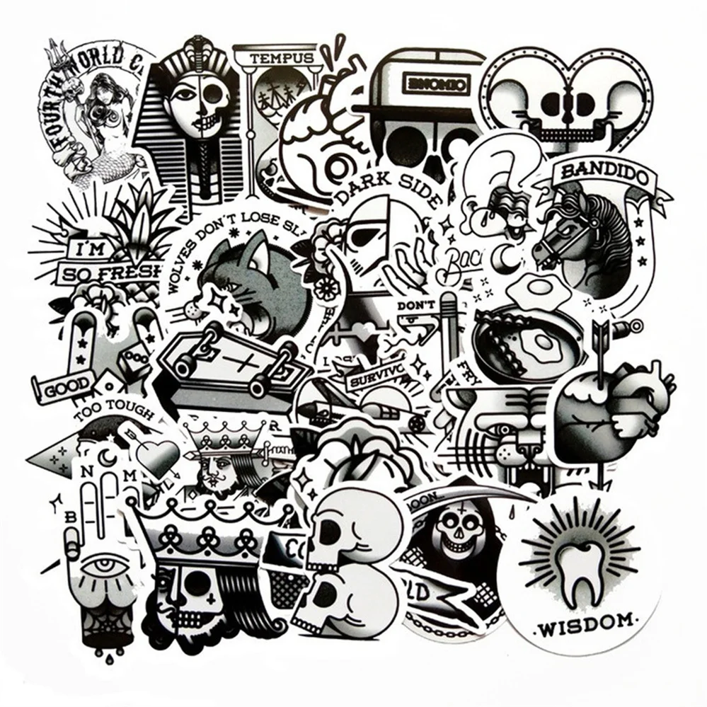 

10/30/50 Creative Black and White Egyptian Elements Mobile Phone Case Graffiti Diary Decorative Waterproof Stickers Wholesale