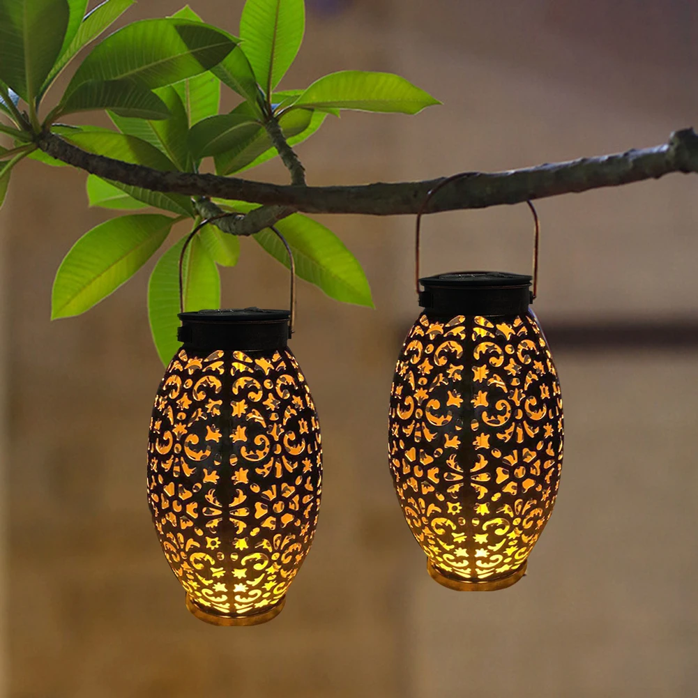 

Outdoor Hanging Garden Light Retro Hollow Lantern Projection Lights Solar Lamp Metal Pattern Lights Outdoor Decor