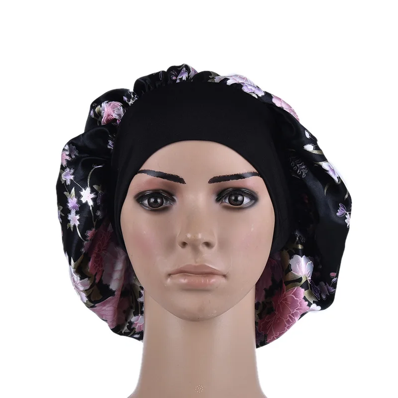 

1PC Elegant Women Satin Silk Night Sleep Cap Head Cover Satin With Adjust Wide Elastic Band Hair Hat Night Sleep Cap