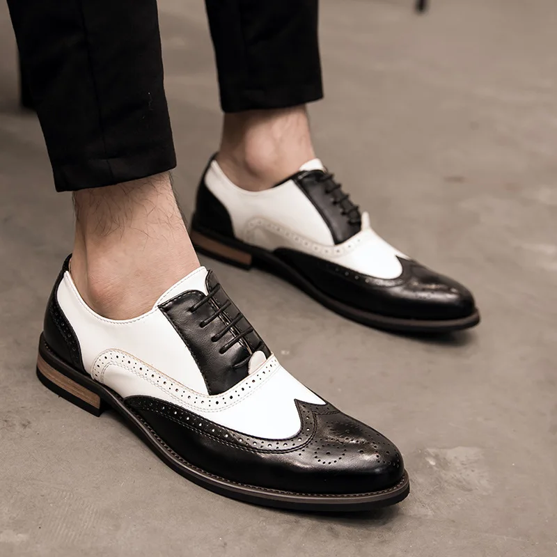 

British Style Men's Leather Brogue Shoes Vintage Men Business Dress Cusp Shoes Spring/Autumn Oxfords Men Wedding Low Heel Shoes