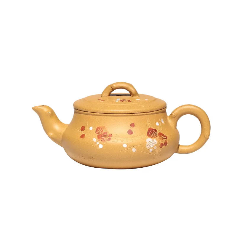 

Yixing purple clay pot section plum blossom bamboo bowl carving clay painting features special price for tea making and drinking