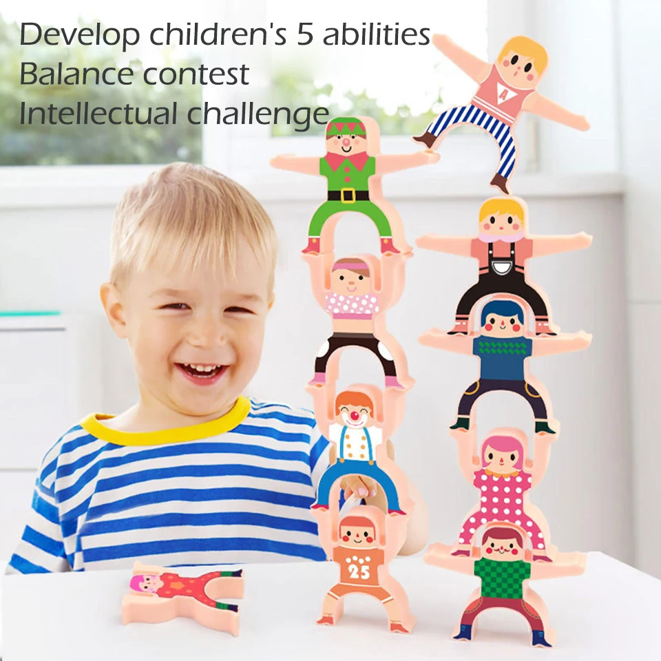 

Seelaugh New Montessori Wood Balance Game Kids wooden Educational Toys For Children Wooden Toys Balancing Blocks for Baby Child