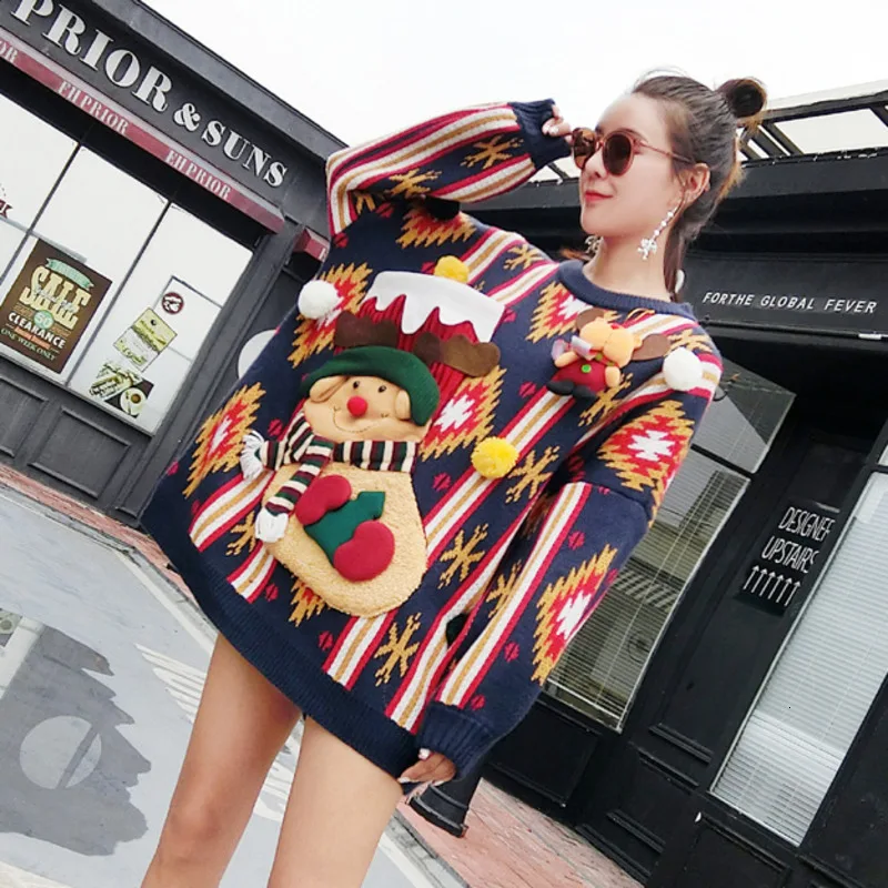 Vefadisa Christmas Sweater Woman 2019 Appliques Pullovers Winter Warm Thick Knitting Tops O-Neck QYF1034 | Женская одежда