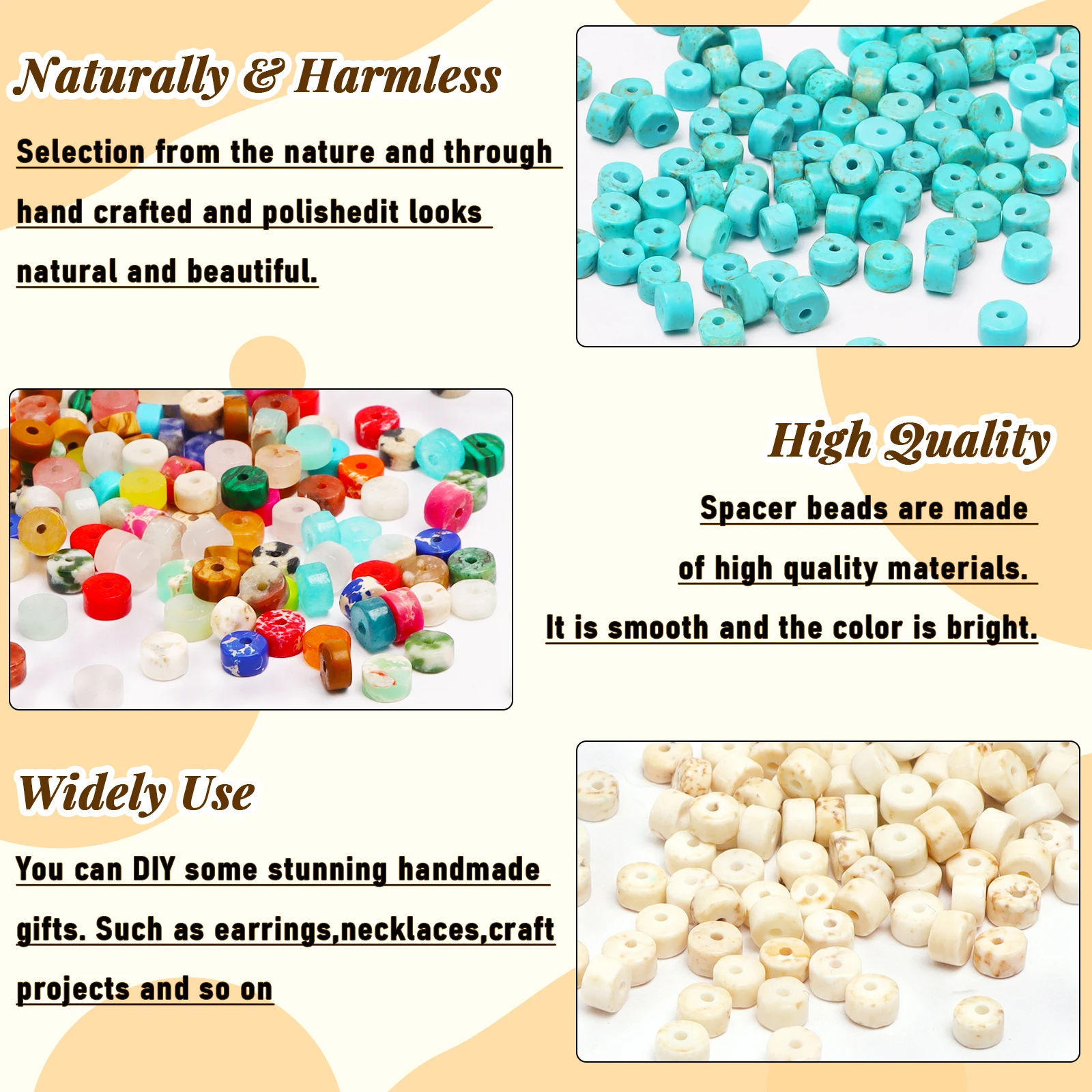 

1 Strand Natural Stone Spacer Beads Loose Disk Spacer Beads 170-190Pcs for Bracelet Earrings Necklace Jewelry Making