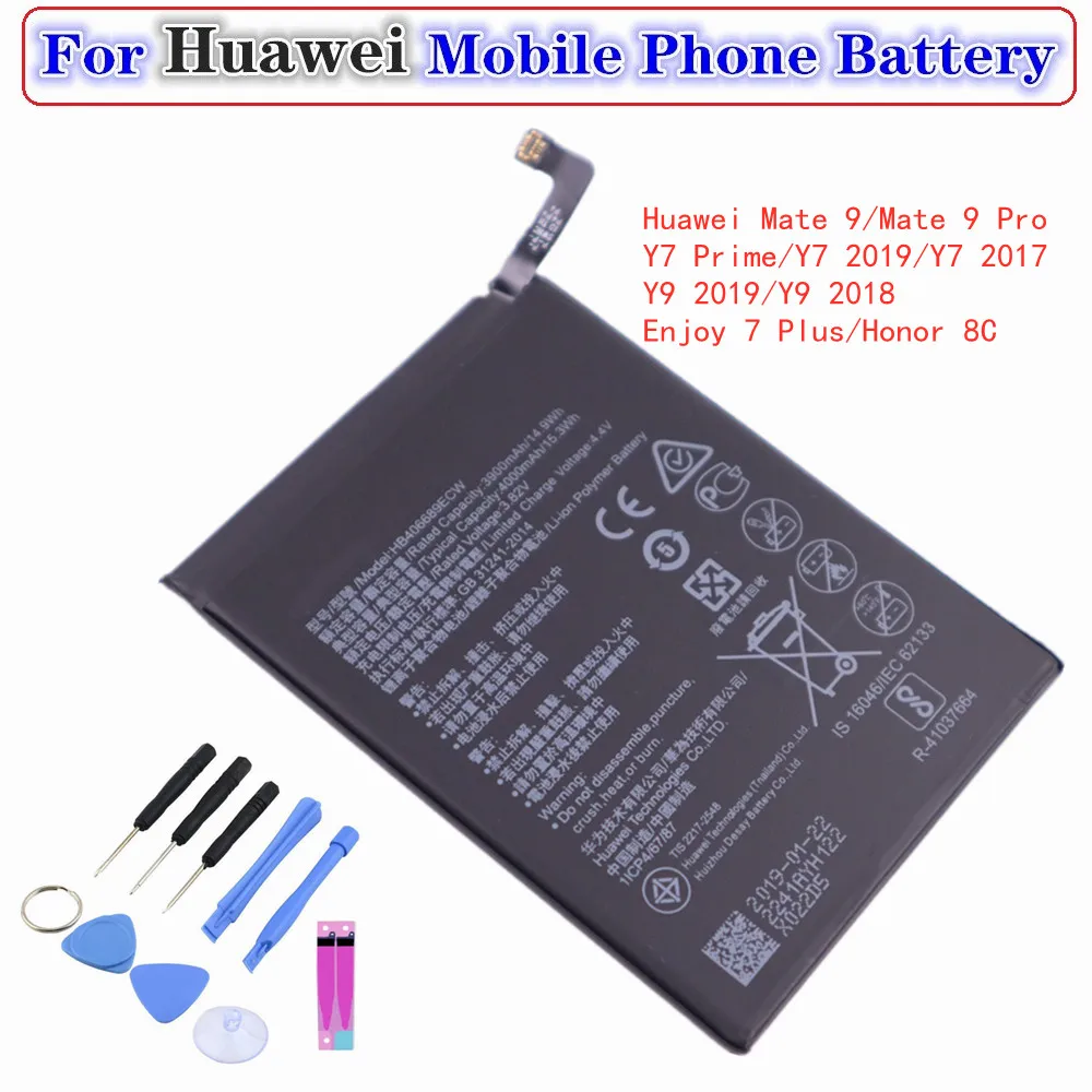 

Аккумулятор 4000 мАч HB406689ECW для Huawei Mate 9,Mate 9 Pro,Y7 Prime,Y7 2019,Y7 2017,Y9 2019,Y9 2018,Enjoy 7 Plus,Honor 8C + Инструменты
