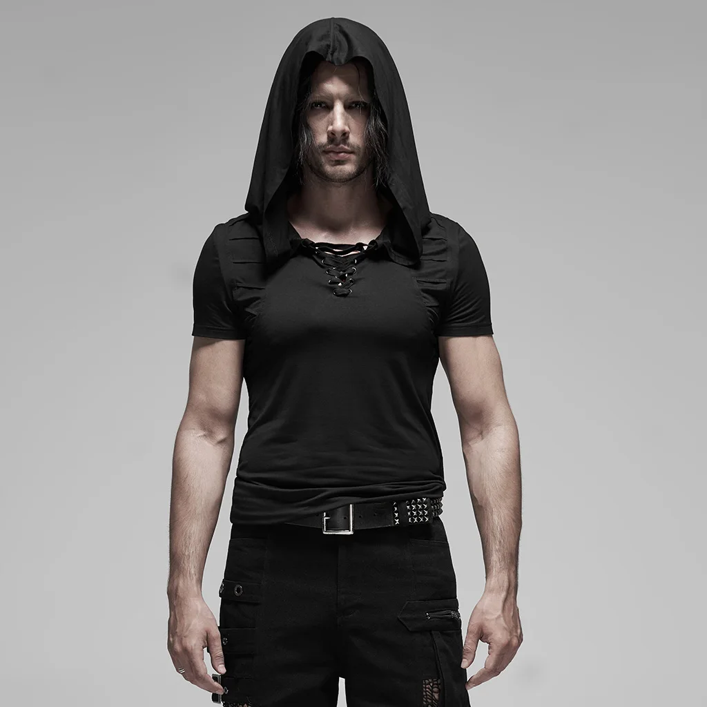 Мужская футболка в стиле панк Рейв черная трикотажная дышащая облегающая с