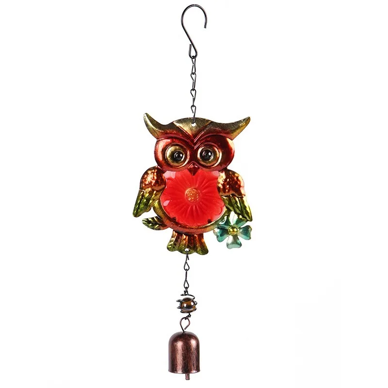 

Owl Wind Chimes Metal Crafts Glass Painted Ornaments Creative Home Bell Pendants