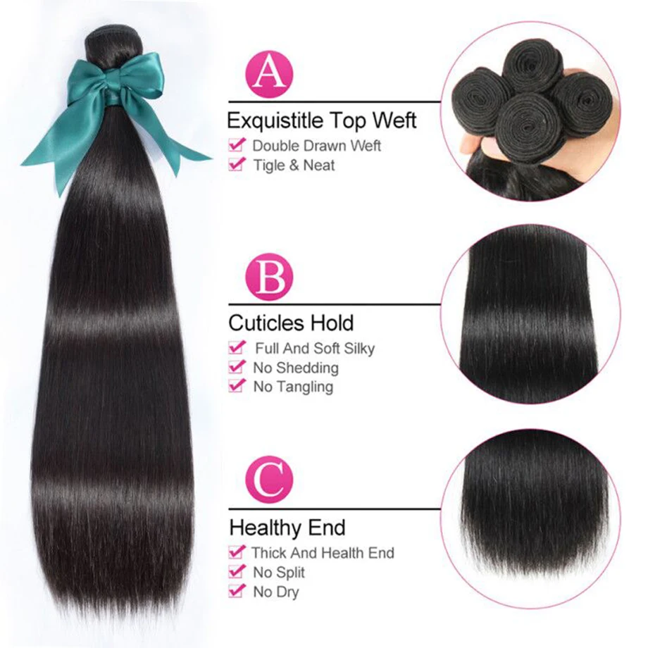 Перуанские прямые пряди волос с закрытием натуральные пучки перуанских