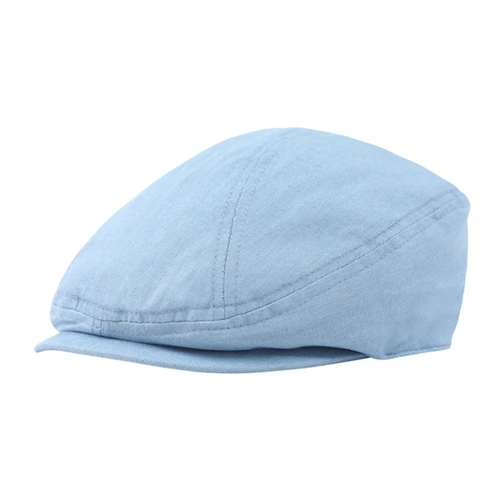 

Denim Blue Big Large Summer Flat Cap Men Women Driver Hat Solid Light Blue Cotton Newsboy Caps