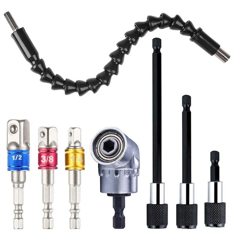 

8 Pcs Magnetic Screwdriver Bit Holder, Magnetic Hex Shank Screwdriver Bits with Right Angle Drill Bit