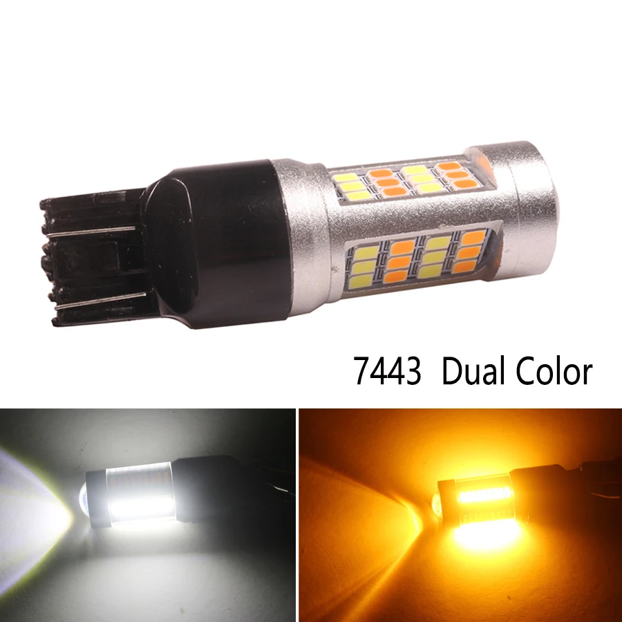 

1Pcs T20 LED 7443 W21/5w Dual-Color Switchback Bulbs 2835 42-SMD White to Amber Lamp Car Driving/Turn Signal Lights