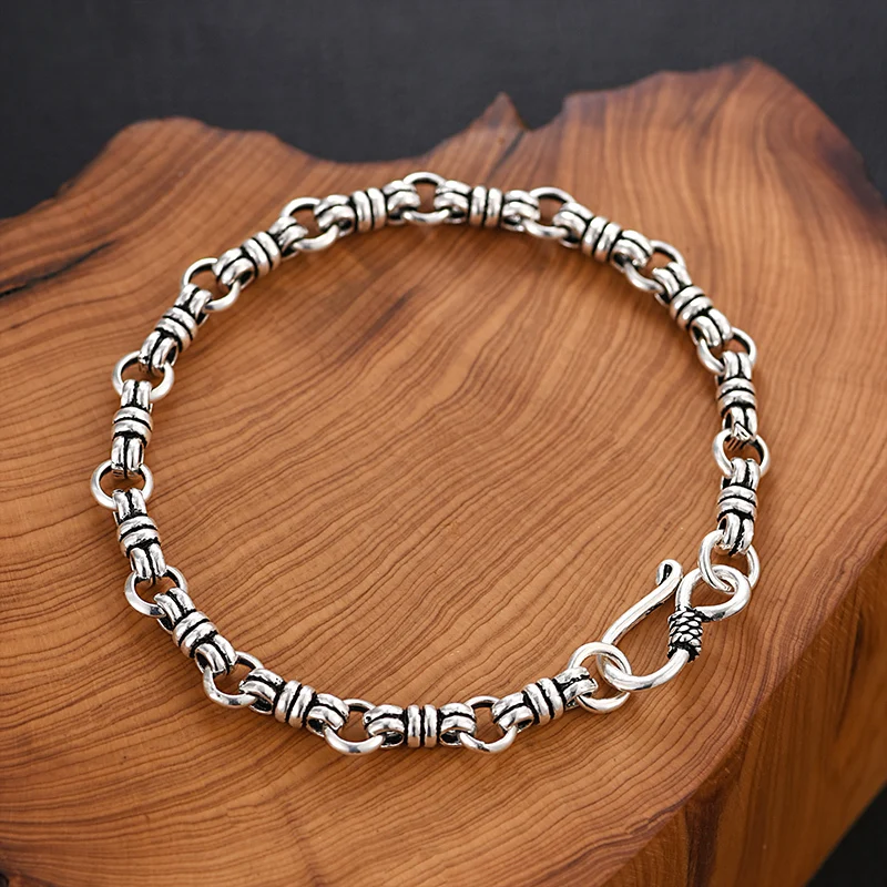 ZABRA 925 стерлингового серебра винтажный браслет Rolo для мужчин и женщин Таиланд