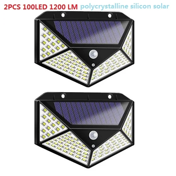 2pcs 100LED A 100/114 светодиодный светильник четырехсторонний солнечный светильник 3 режима датчик движения настенный светильник наружные водонепроницаемые садовые лампы - Испускаемый цвет: 2pcs 100LED A